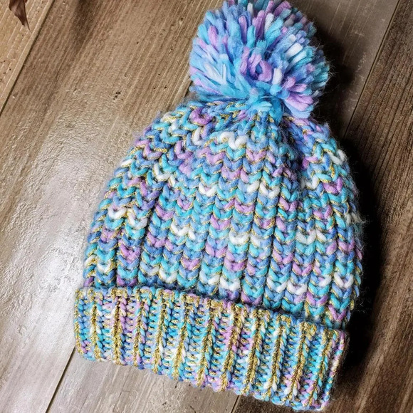 Girls Shimmery Pastel Knit Winter Beanie Hat (One Size Fits All) - Picture 4 of 10